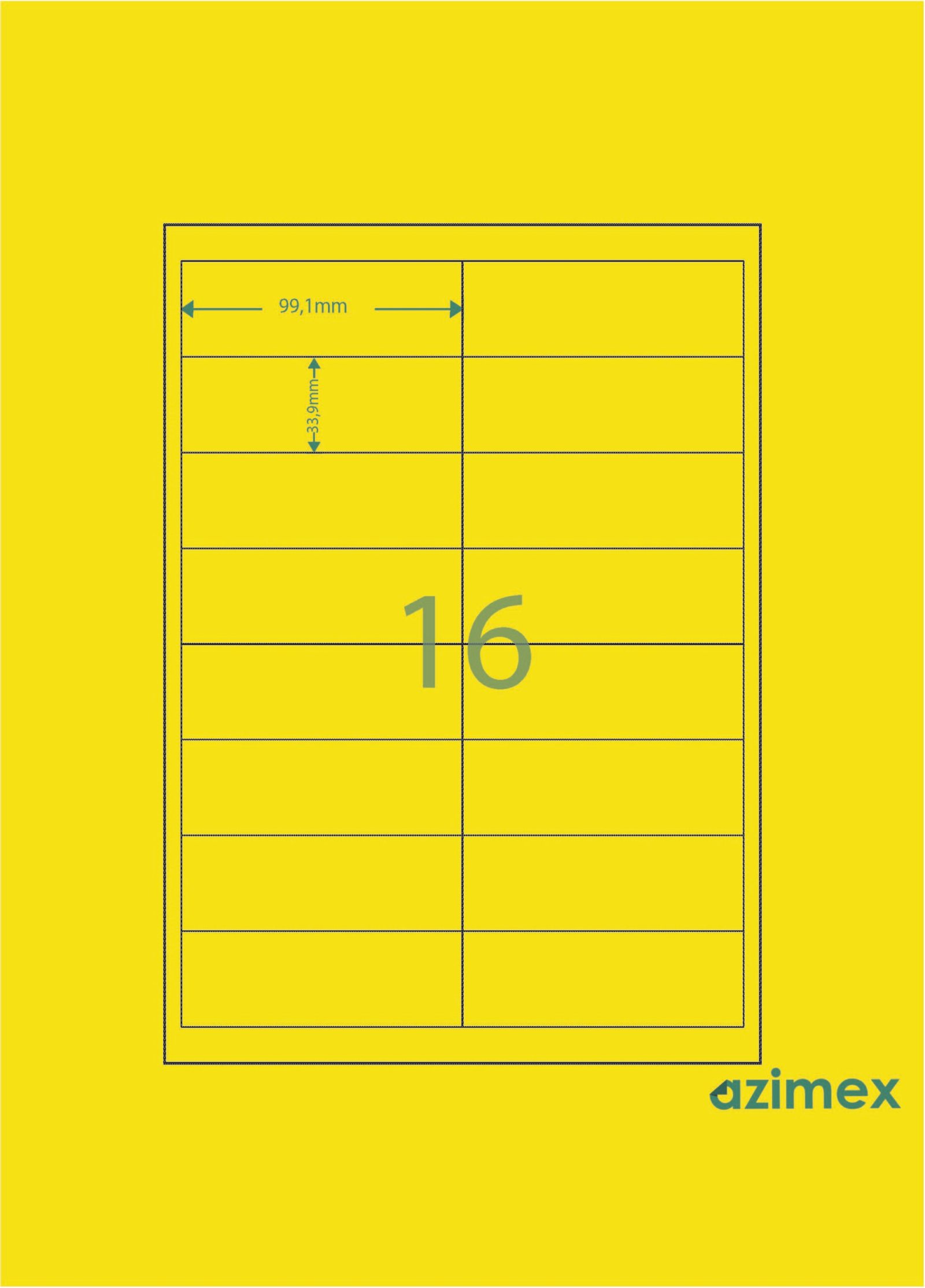 A4-16 labels, 99.10 x 33.90 mm, Azimex Labels on A4 sheet, 16 labels, multi-colored neon paper, 100 sheets/box